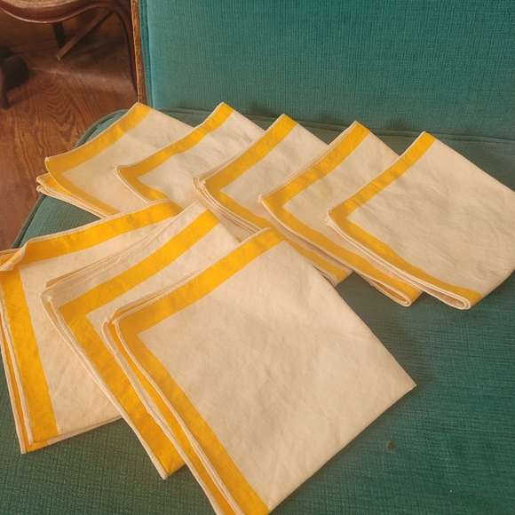 Unknown Other - Set of Yellow/Green and Cream Cloth Napkins 12 Cotton